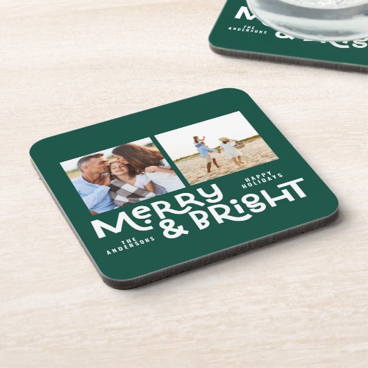 Moderne, minimale typografie 2 foto-kerstbev bier onderzetter (Linkerzijde)