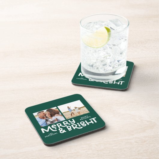 Moderne, minimale typografie 2 foto-kerstbev bier onderzetter (Rechterzijde)