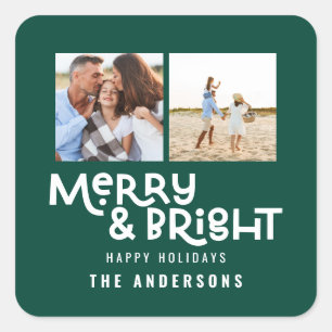 Moderne minimale typografie 2 foto Kerstmis Vierkante Sticker