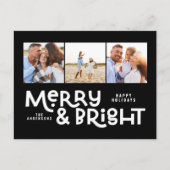 Moderne minimale typografie 3 foto-kerstplezier feestdagenkaart (Voorkant)