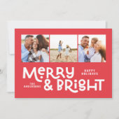 Moderne minimale typografie 3 foto-kerstplezier feestdagenkaart (Voorkant)