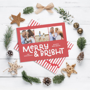 Moderne minimale typografie 3 foto-kerstplezier feestdagenkaart