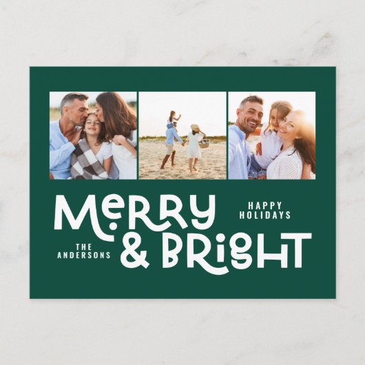 Moderne, minimale typografie 3 foto-kerstplezier H Feestdagenkaart (Voorkant)