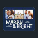 Moderne minimale typografie 3 foto-kerstplezier magneet<br><div class="desc">Het is misschien niet allemaal rustig,  maar iedereen kan nog steeds helder zijn met deze leuke moderne,  kleurrijke kerstkaart. Met ruimte voor 3 vierkante foto's,  beschikbaar in een selectie van kleuren.</div>