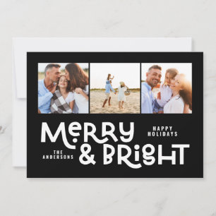 Moderne, minimale typografie 3 foto-kerstpreek Ho Feestdagenkaart