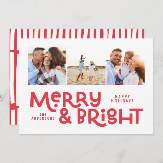 Moderne, minimale typografie 3 foto-kerstpreek Ho Feestdagenkaart (Voorkant / Achterkant)