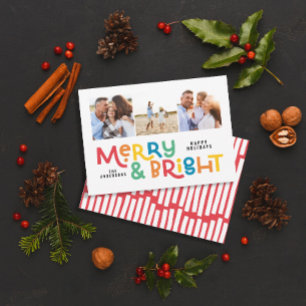 Moderne, minimale typografie 3 foto-kerstpreek Ho Feestdagenkaart