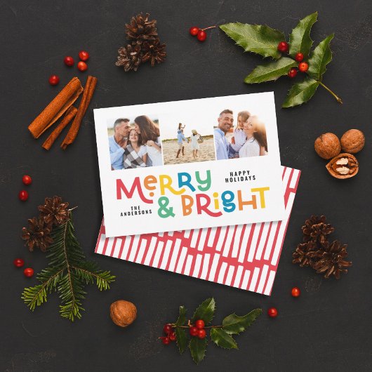 Moderne, minimale typografie 3 foto-kerstpreek Ho Feestdagenkaart