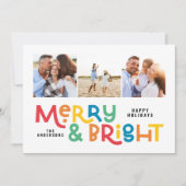 Moderne, minimale typografie 3 foto-kerstpreek Ho Feestdagenkaart (Voorkant)