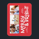 Moderne, minimale typografie 3 foto-kerstpreek Ho Magneet<br><div class="desc">Het is misschien niet allemaal rustig,  maar iedereen kan nog steeds helder zijn met deze leuke moderne,  kleurrijke kerstkaart. Met ruimte voor 3 vierkante foto's,  beschikbaar in een selectie van kleuren.</div>