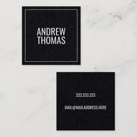 Moderne minimale Typografie Black Paper Square Vierkante Visitekaartje (Voorkant / Achterkant)
