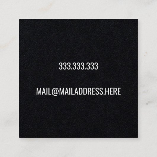 Moderne minimale Typografie Black Paper Square Vierkante Visitekaartje (Achterkant)