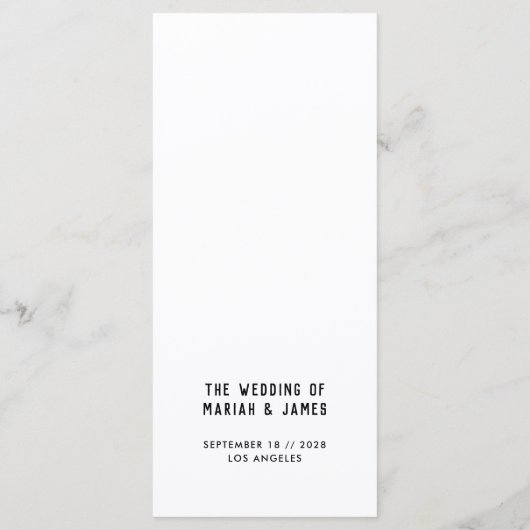 Moderne minimale Typografie Black White Wedding Menu (Achterkant)