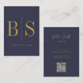 Moderne minimale Typografie Blue & Gold Visitekaartje (Voorkant / Achterkant)