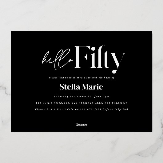 Moderne minimale typografie eenvoudige 50e verjaar folie uitnodiging (Achterkant)