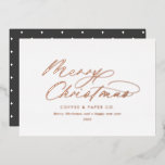 Moderne minimale typografie elegant script corpora folie feestdagenkaart<br><div class="desc">Moderne zwarte en witte typografiescript bedrijven zonder het ontwerp van de fotokerstkaart. Moderne kerstboomvormgeving met waterverf.</div>