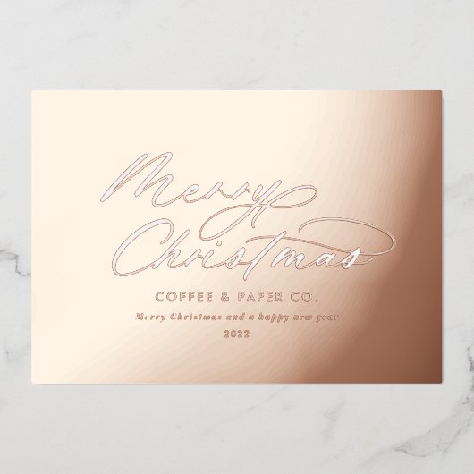 Moderne minimale typografie elegante script zakeli folie feestdagenkaart (Voorkant)