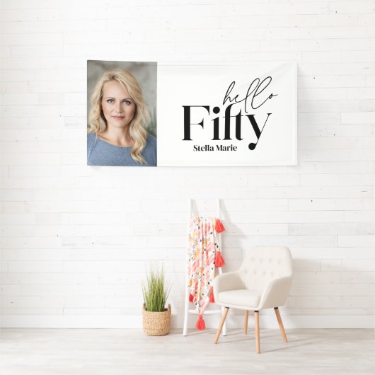 Moderne minimale typografie foto 50e verjaardag spandoek (Insitu)