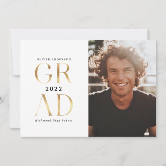 Moderne, minimale typografie foto afstuderen goud kaart (Voorkant)