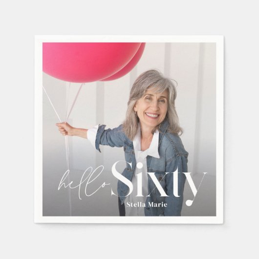 Moderne minimale typografie foto chic 60e verjaard servet (Voorkant)