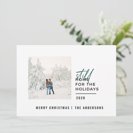 Moderne, minimale typografie foto nog thuis feestdagenkaart (Staand voorkant)