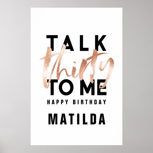 Moderne minimale typografie girale roos goud 30e poster (Voorkant)