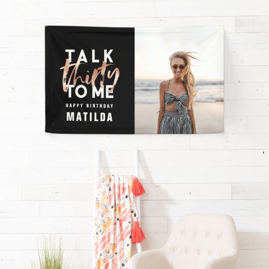 Moderne minimale typografie girale roos goud 30e spandoek (Insitu)