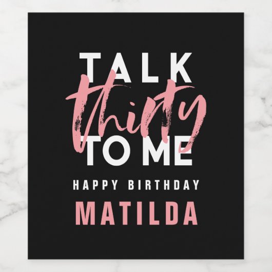 Moderne minimale typografie girale roze 30e wijn etiket (Enkel label)