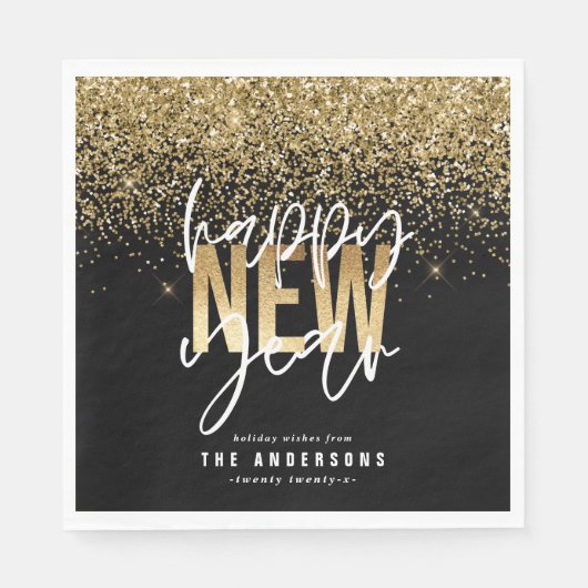 Moderne minimale typografie gouden nieuwjaarsvakan servet (Voorkant)