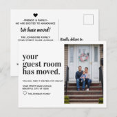 Moderne minimale Typografie Guest Room Photo Movin Aankondigingskaart (Voorkant / Achterkant)