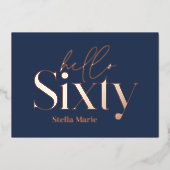 Moderne minimale typografie marineblauw 60ste verj folie uitnodiging (Voorkant)