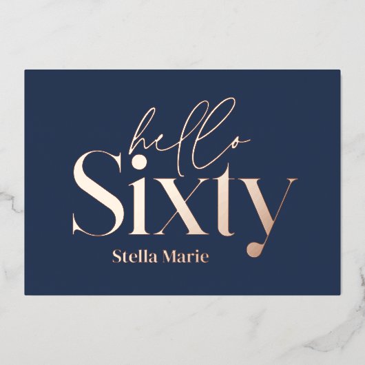 Moderne minimale typografie marineblauw 60ste verj folie uitnodiging (Voorkant)