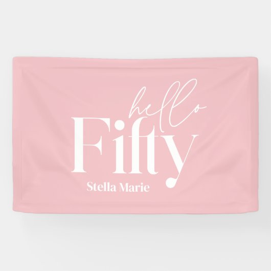 Moderne minimale typografie meisjesroze 50e verjaa spandoek (Horizontaal)