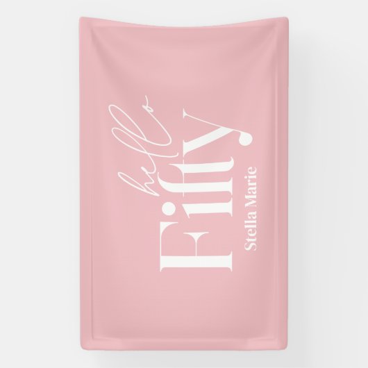 Moderne minimale typografie meisjesroze 50e verjaa spandoek (Verticaal)