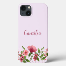 Moderne minimale typografie monogram roze bloemen Case-Mate iPhone case