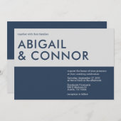 Moderne minimale Typografie Navy Blue Gray Wedding Kaart (Voorkant / Achterkant)