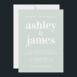 Moderne minimale typografie Pastel Groene bruiloft Kaart<br><div class="desc">Minimale, moderne en elegante huwelijksuitnodiging met een witte stijlvolle typografie op een melkachtig groene achtergrond. Voeg gewoon uw trouwgegevens toe. Exclusief voor u ontworpen door Happy Dolphin Studio. Als u hulp of overeenkomende producten nodig hebt, neem dan contact met ons op via onze winkelchat. We helpen je graag om van...</div>