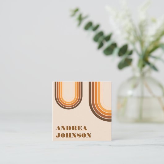 Moderne, minimale Typografie Retro Boho Rainbow Vierkante Visitekaartje (Staand voorkant)