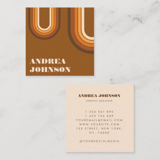 Moderne, minimale Typografie Retro Boho Rainbow Vierkante Visitekaartje (Voorkant / Achterkant)