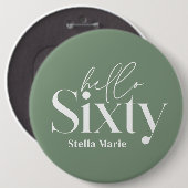 Moderne minimale typografie salie groen 60e verjaa ronde button 6,0 cm (Voorkant /achterkant)