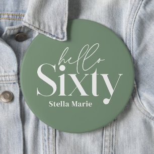 Moderne minimale typografie salie groen 60ste verj ronde button 6,0 cm