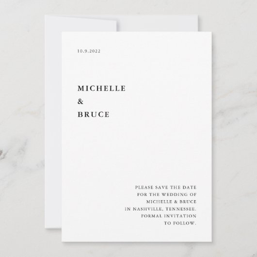Moderne Minimale Typografie Zwart-wit Bruiloft Save The Date (Voorkant)