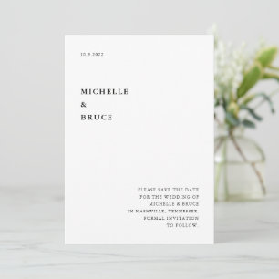 Moderne Minimale Typografie Zwart-wit Bruiloft Save The Date