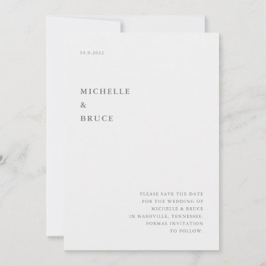 Moderne Minimale Typografie Zwart-wit Bruiloft Save The Date (Voorkant)
