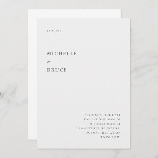 Moderne Minimale Typografie Zwart-wit Bruiloft Save The Date (Voorkant / Achterkant)