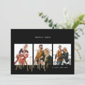 Moderne minimale Typografische Foto Collage Black Save The Date (Staand voorkant)