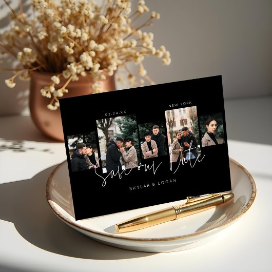 Moderne minimale Typografische Foto Collage Black Save The Date