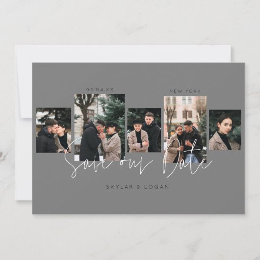 Moderne minimale Typografische Foto Collage Gray Save The Date (Voorkant)