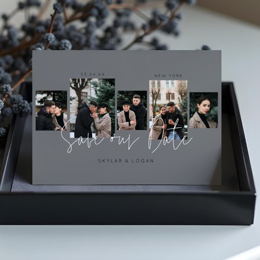 Moderne minimale Typografische Foto Collage Gray Save The Date