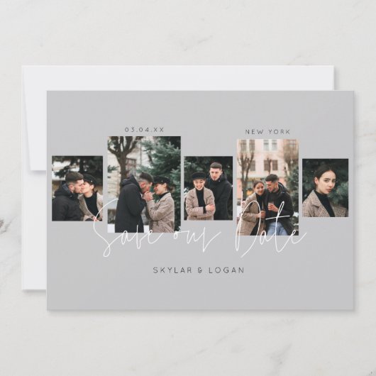 Moderne minimale Typografische Foto Collage Gray Save The Date (Voorkant)